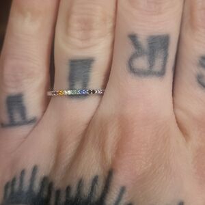 Sterling Silver Rainbow Pave Ring Size 5